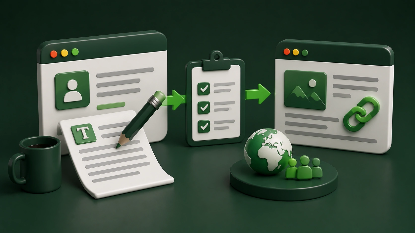 Guest author creating content, meeting a publisher's editorial requirements, and earning a backlink from the host website.