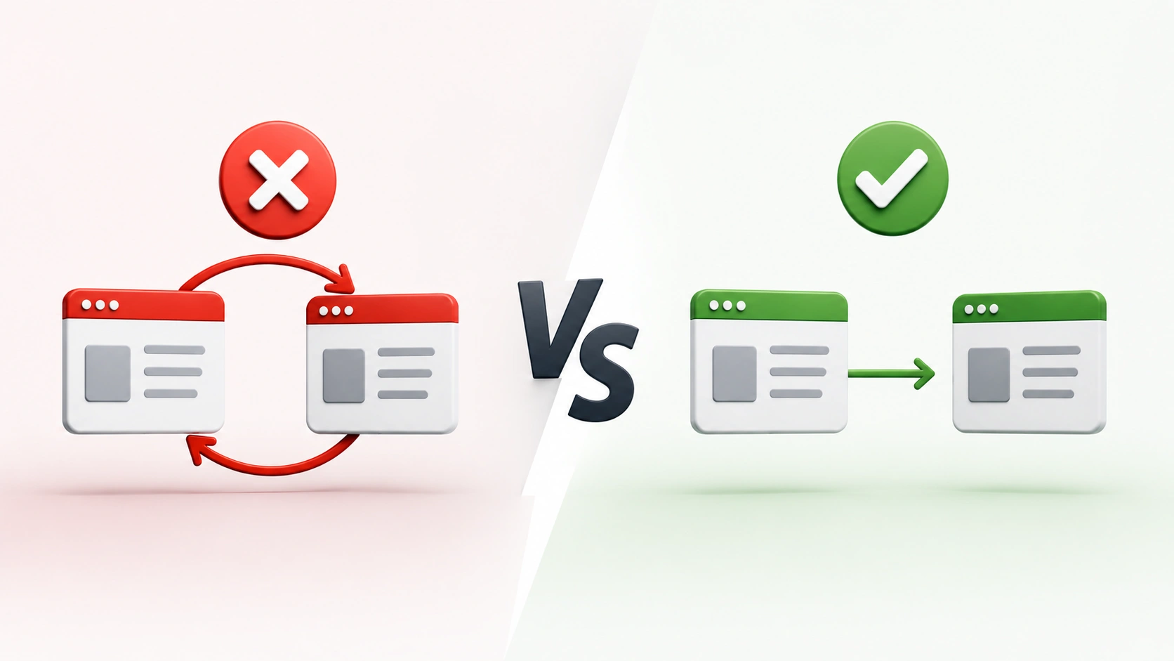 3D comparison showing reciprocal links between two websites marked as risky in one scenario and a one-way link between two websites marked as acceptable in another.