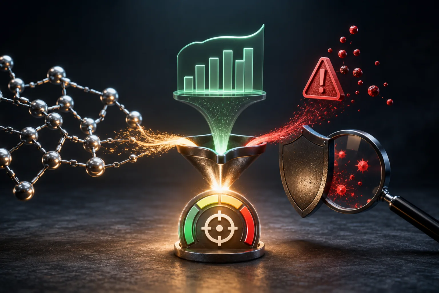 3D SEO illustration showing backlink signals passing through a quality filter, separating useful authority signals from spam and risky link patterns.